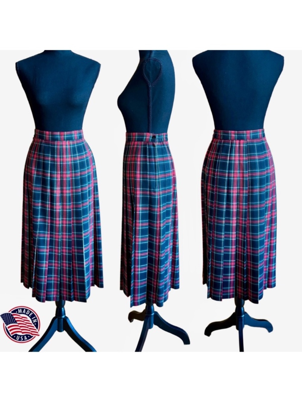 Tartan Plaid Pleated A-Line Requirements Midi Skirt Unlined (14)